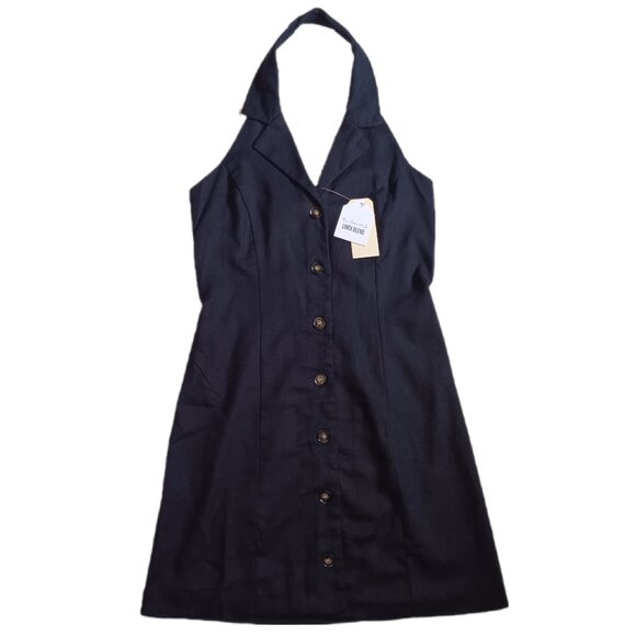 Monteau Womens XS Halter Dress Black Linen Blend Button Down Ladies XS - Picture 1 of 11